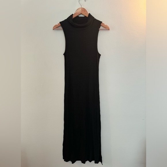 David Lerner Turtleneck Black Ribbed Sleeveless Dress Women's Large - Picture 2 of 11